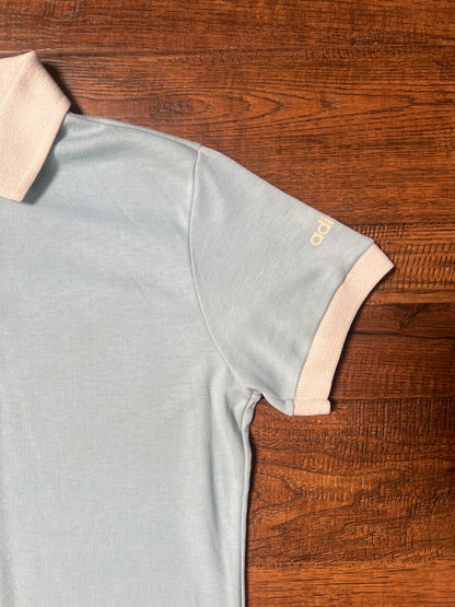 Vintage Clothing - Short Sleeve Polo Shirt - Baby Blue and White - Medium - Adidas
