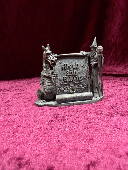 Vintage 1990s Pewter Myth and Magic “The Magical Encounter” – Two-Crystal Wizard & Dragon Figurine