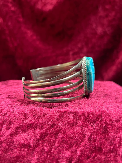 Vintage Jewelry - Chunky Cuff Bracelet - Egyptian Revival Blue Scarab