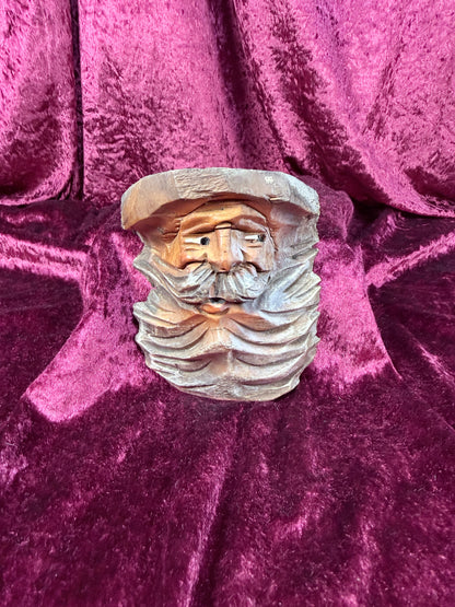Vintage Carved Wood Taper Candle Holder – Bearded Woodsman Folk Art