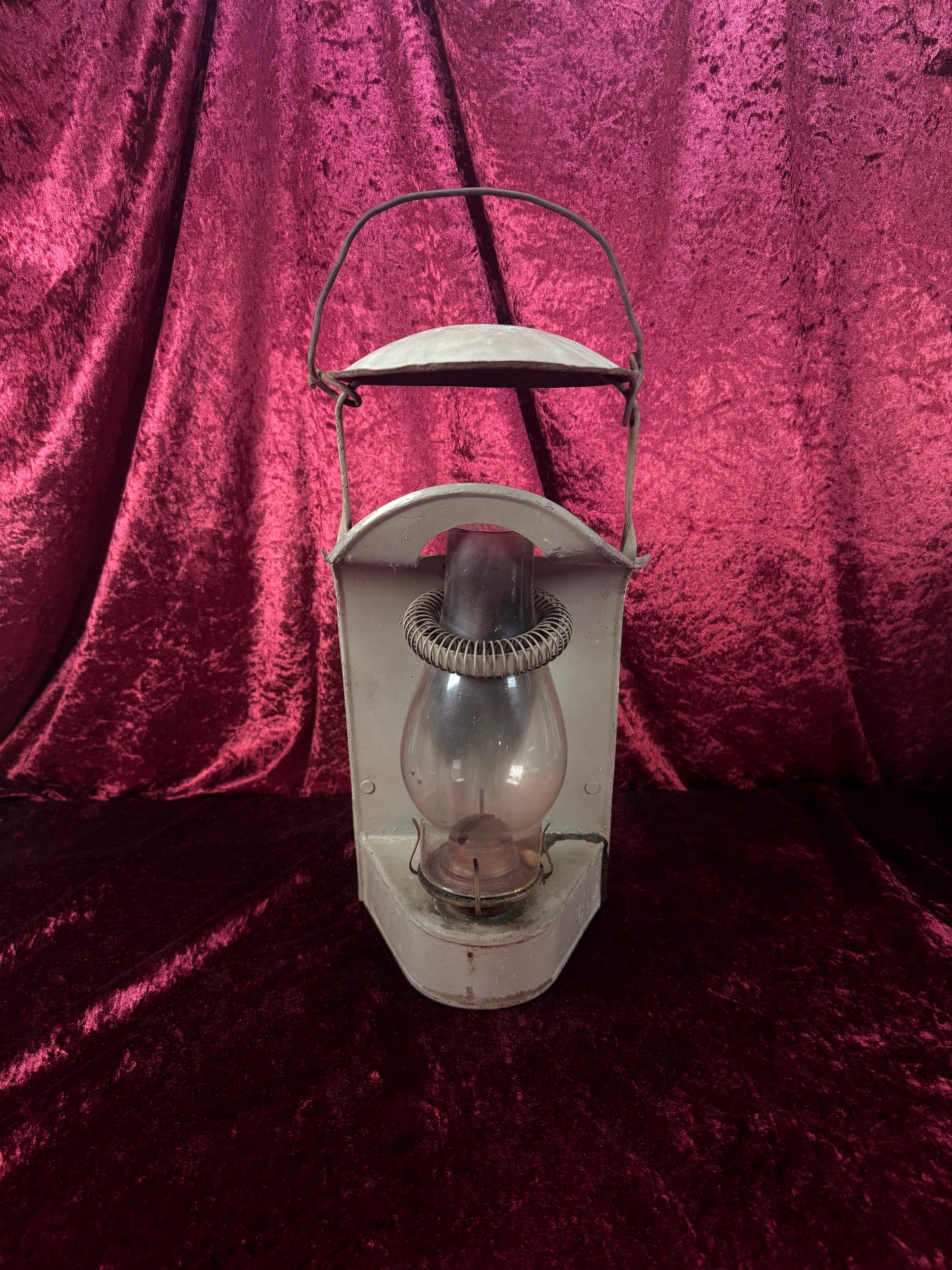 Antique Metal Railroad Wall Mount Oil Lantern – Gray Hurricane Lamp Glass Chimney - Eagle