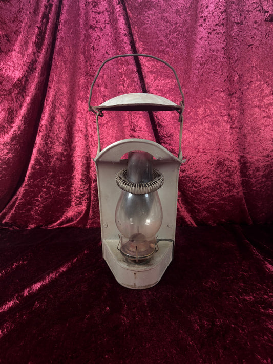 Antique Metal Railroad Wall Mount Oil Lantern – Gray Hurricane Lamp Glass Chimney - Eagle