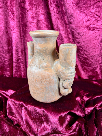 Vintage Oddities - Altar Candelabra - Red Clay Mayan / Aztec Deity Effigy