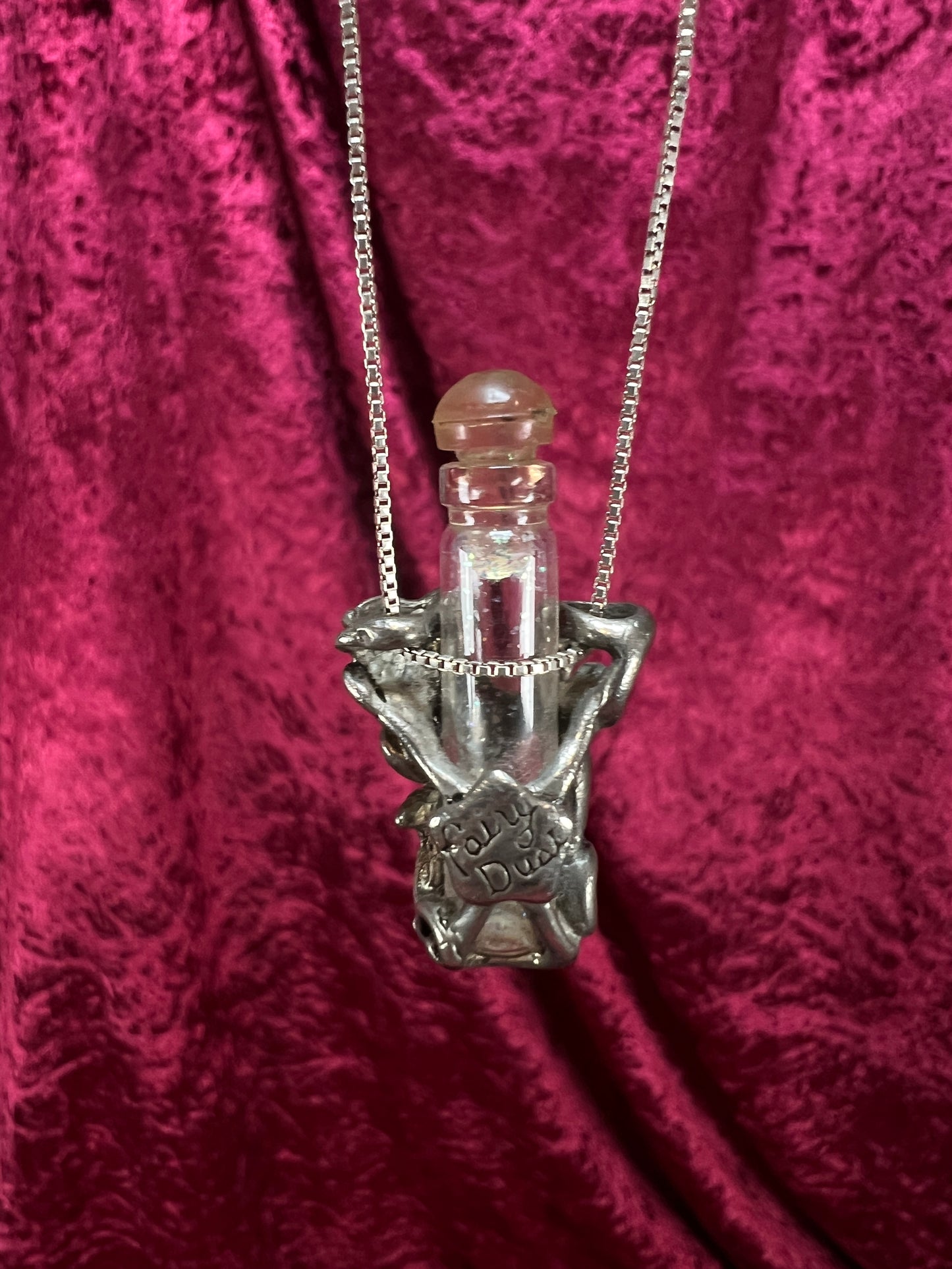 Vintage Sterling Silver Necklace - Fairy Dust Glass Vial Pendant