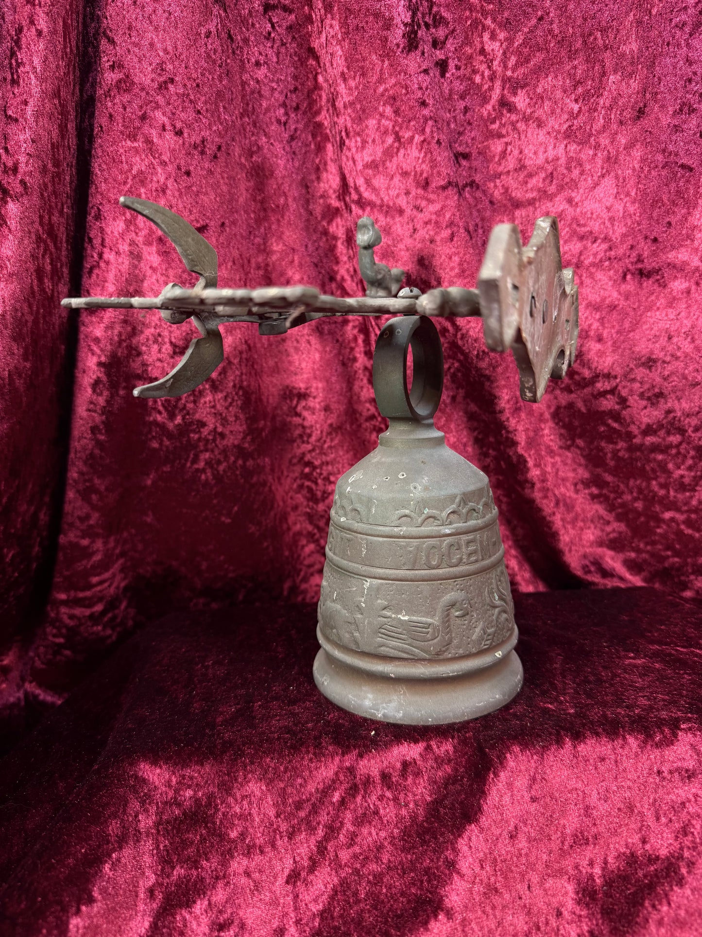 Antique Metal Monastery / Sanctuary Bell – Winged Angel - Latin Engraved