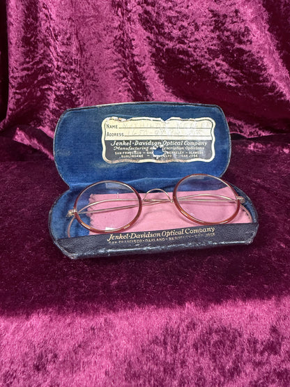 Antique Windsor Celluloid Pince-Nez Eyeglasses – Round Spectacles with Jenkel-Davidson Case