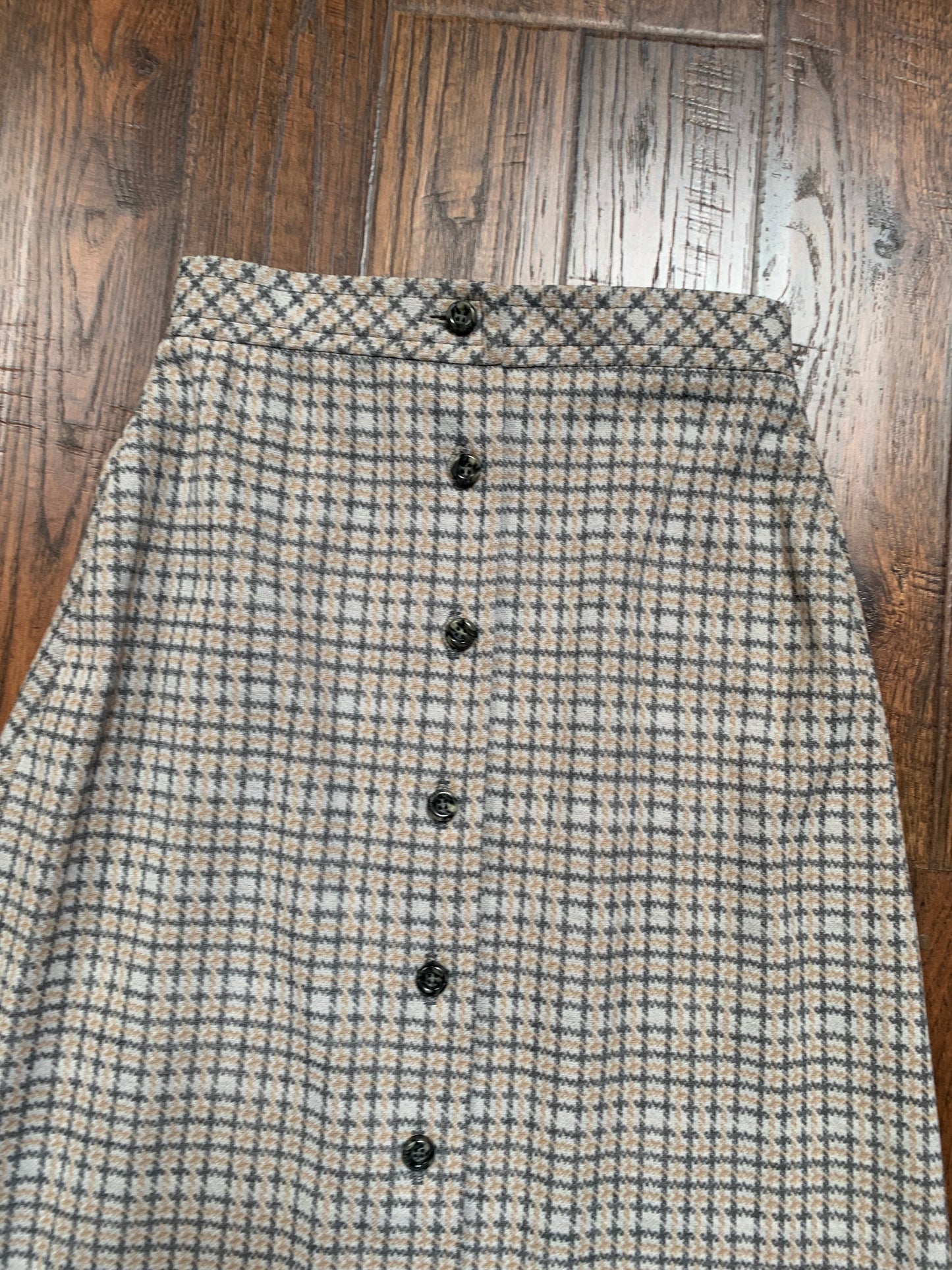 Vintage Clothing - Full Length Button Front Skirt - Neutral Plaid - Jantzen - X-Small - Made In USA