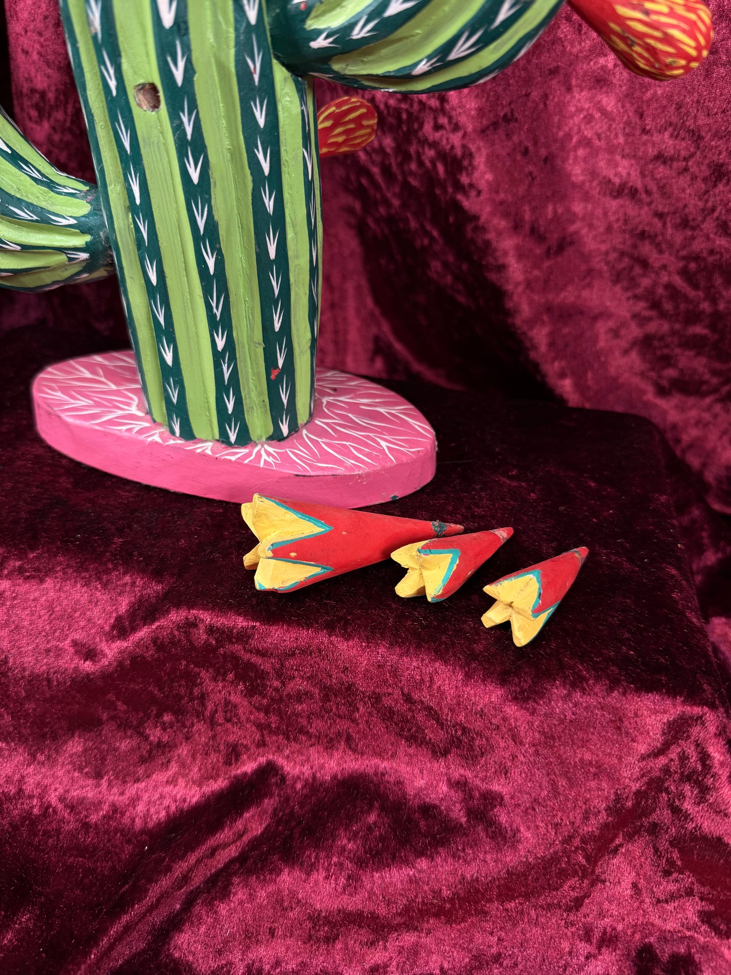 Vintage Wood Alebrije Flowering Saguaro Cactus – Hand Painted Mexican Folk Art - Ignacio Ojeda