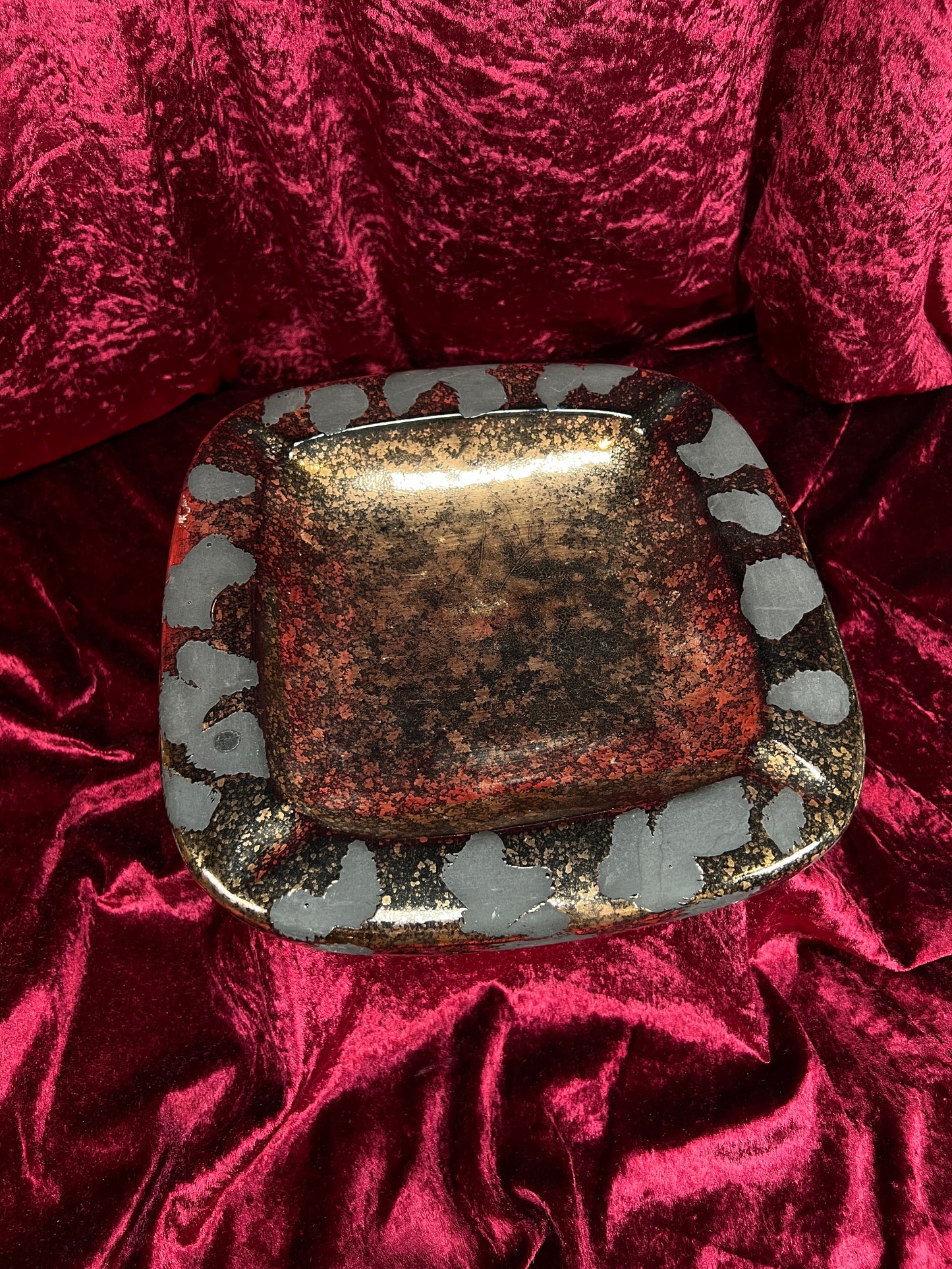 Vintage Mid Century Ceramic Ashtray - Westwood California Metallic Gold Black Leopard Print Glaze