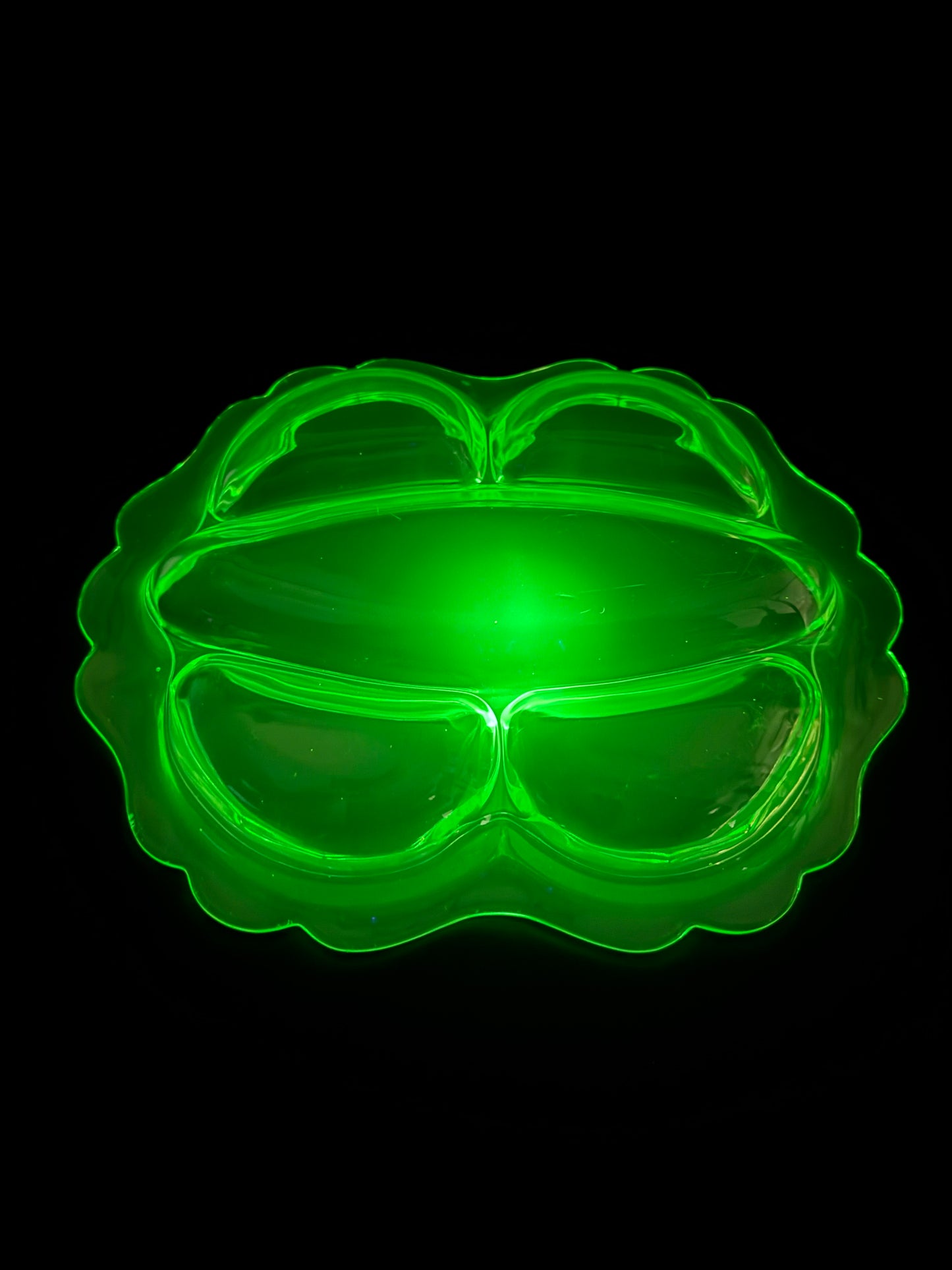 Vintage Uranium Glass - Heavy Divided Condiment Dish