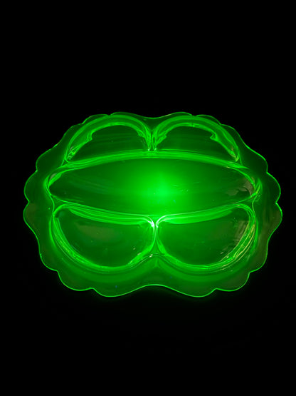 Vintage Uranium Glass - Heavy Divided Condiment Dish