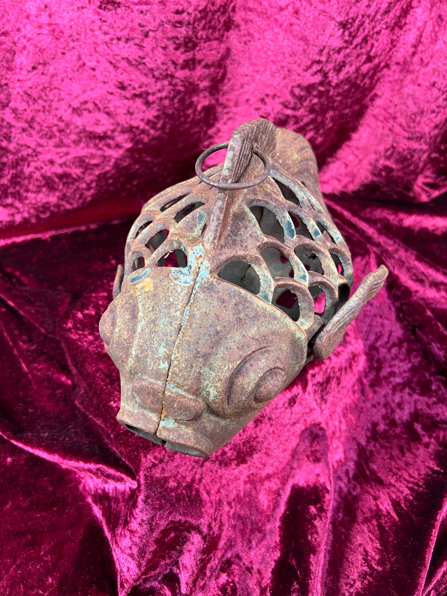 Vintage Home Decor - Hanging / Tabletop Candle Lantern - Cast Iron Koi Fish