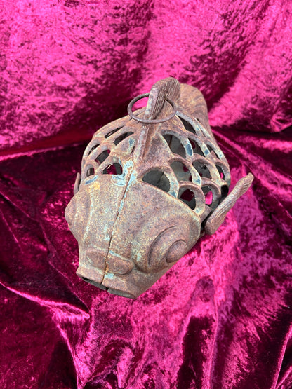 Vintage Home Decor - Hanging / Tabletop Candle Lantern - Cast Iron Koi Fish