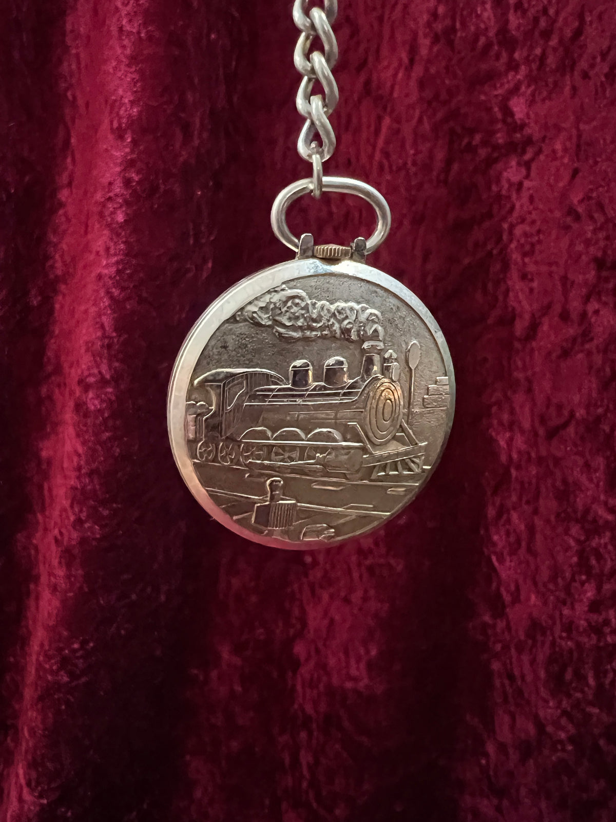 Vintage Metal Pocket Watch - Majestime Swiss Made Railroad Train with Chain