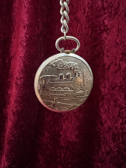 Vintage Metal Pocket Watch - Majestime Swiss Made Railroad Train with Chain