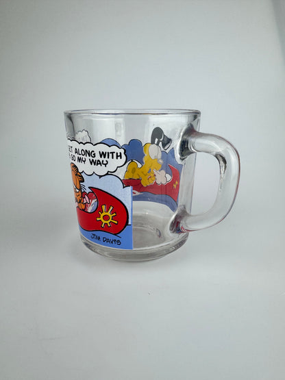 Vintage Garfield and Odie in Canoe McDonalds Clear Glass Mug