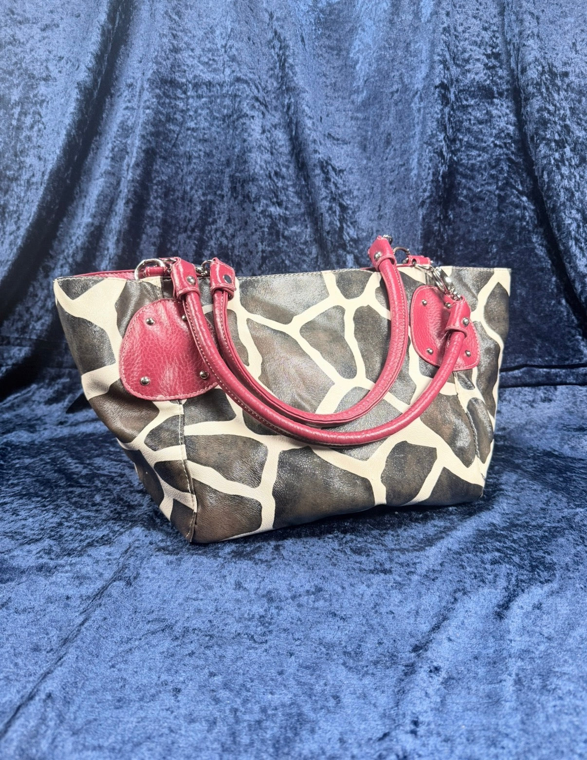 Vintage Y2K Animal Print Tote Bag – Giraffe Pattern Red Trim