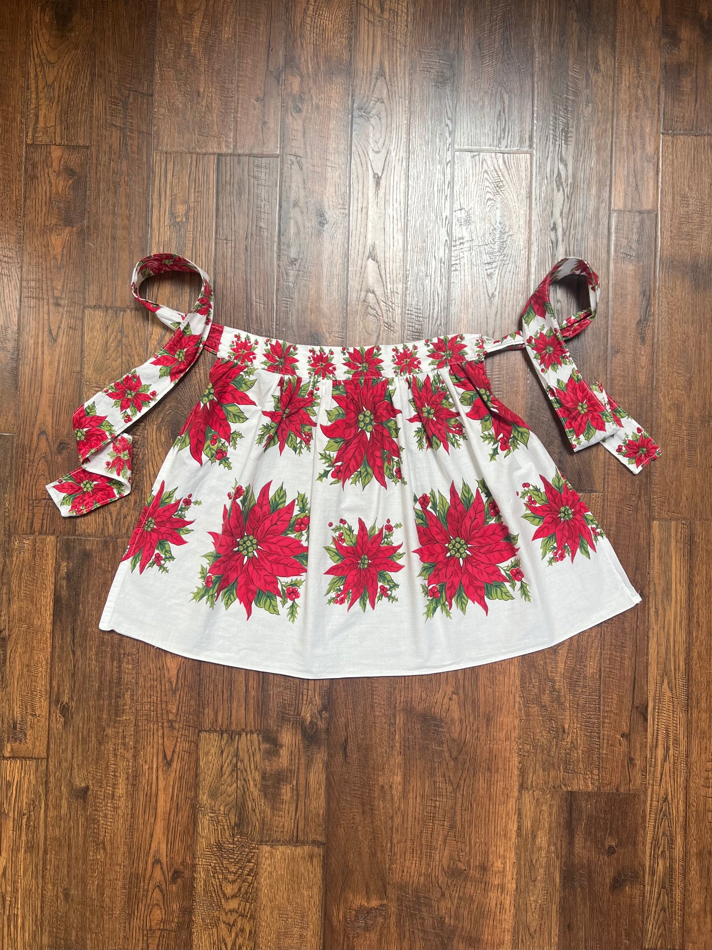 Vintage Clothing - Handmade Half Apron - Poinsettia Print