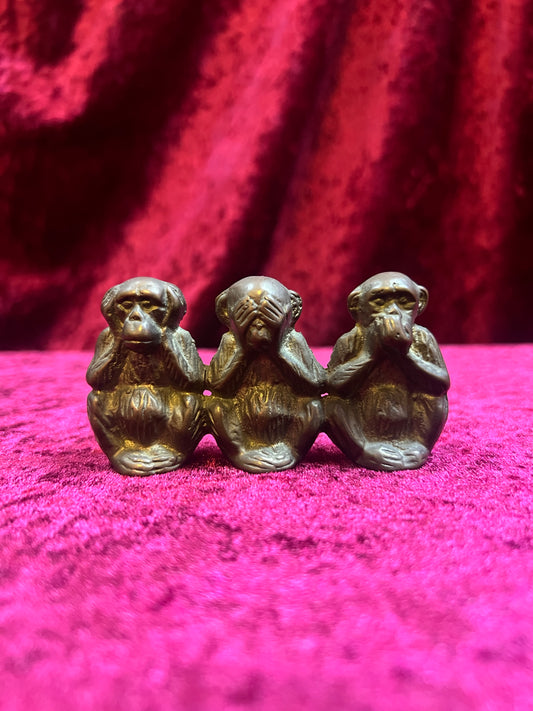 Vintage Brass Decor - Miniature Brass Statue - 3 Wise Monkeys