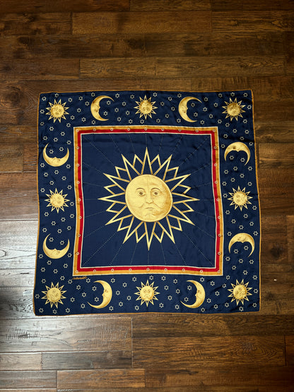 Vintage Winterthur 100% Silk Scarf - Celestial Sun Moon Whimsigoth Print