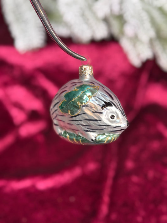 Vintage Christmas - Handblown Glass Ornament - Silver Hedgehog