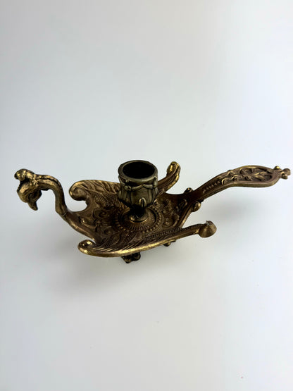 Vintage Italian Aged Brass Peacock Chamber Candle Stick Holder