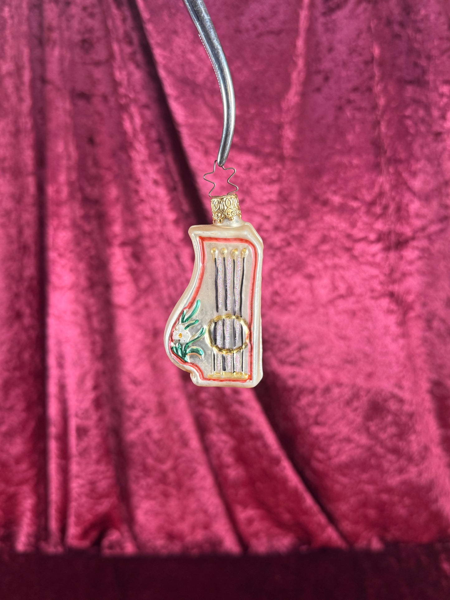 Vintage Christmas - Handblown Glass Ornament - Lyre Music Instrument - Inge Glas - Germany
