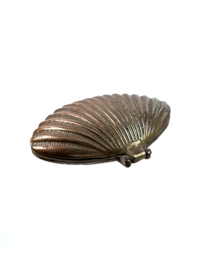 Vintage Solid Brass Trinket Dish - Clam Shell Shaped Hinged Box