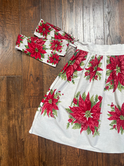 Vintage Clothing - Handmade Half Apron - Poinsettia Print