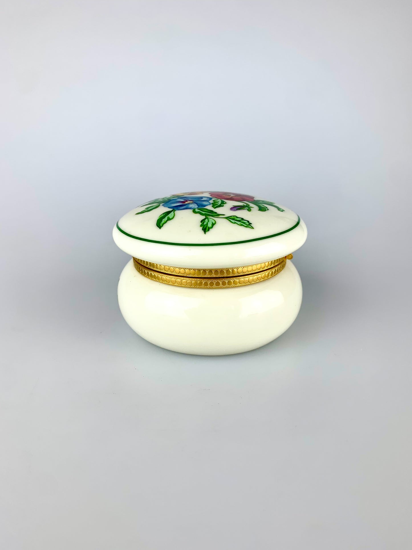 Vintage Partylite Round Floral Ceramic Trinket Box with Hinged Lid