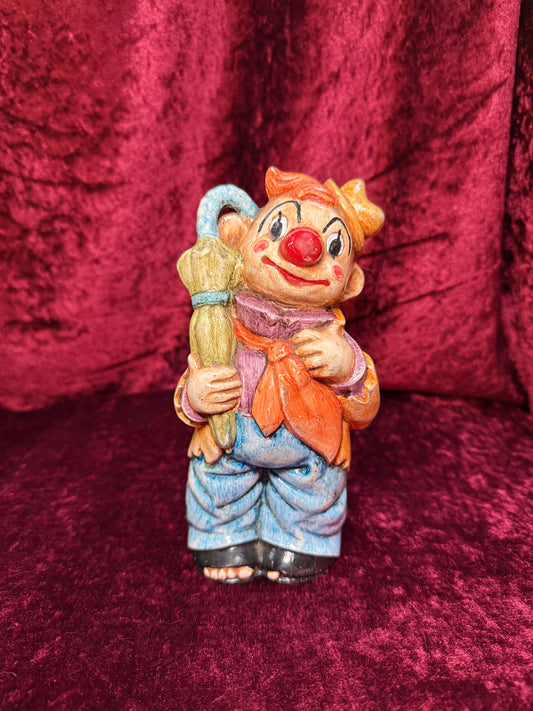 Vintage Clown Art - Whimsical Ceramic Figure - Hobo Clown with Umbrella