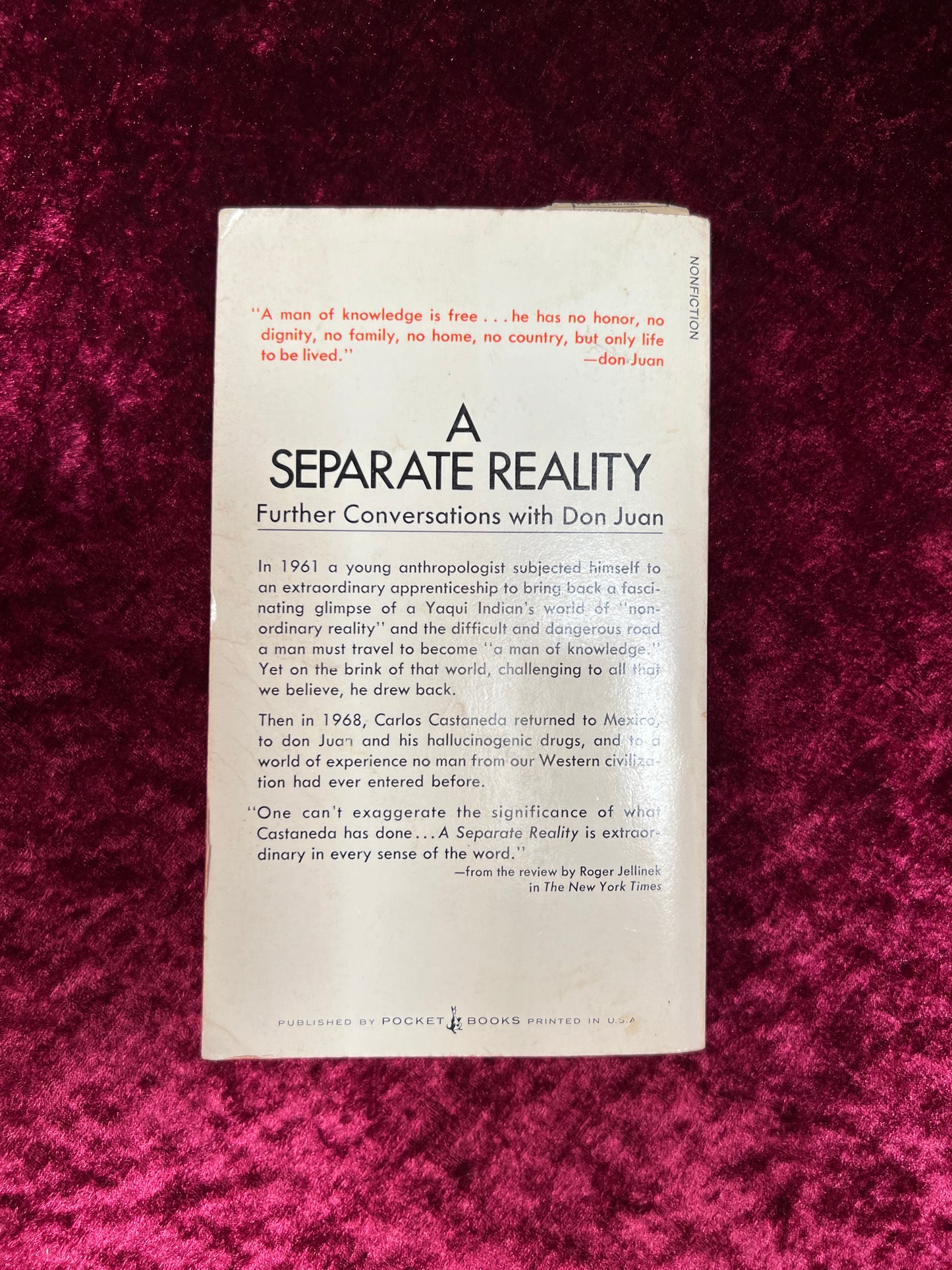 Vintage Paperback Book - A Separate Reality - Carlos Castaneda - Pocket Books 1973