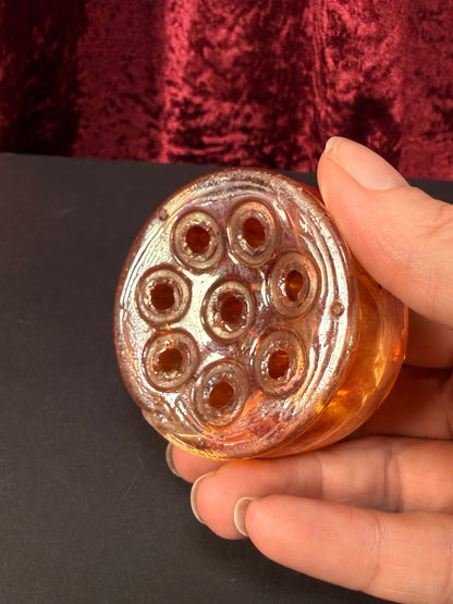 Vintage Carnival Glass Flower Frog – Marigold Iridescent Dome
