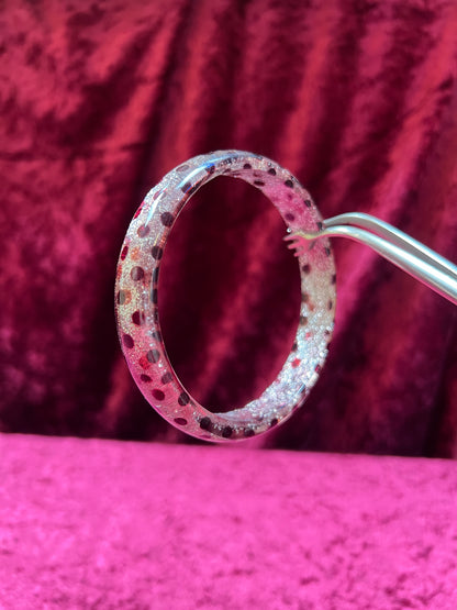 Vintage Jewelry - Bangle Bracelet Set - Y2K Silver Glitter Lucite - Polka Dot and Maroon Swirls