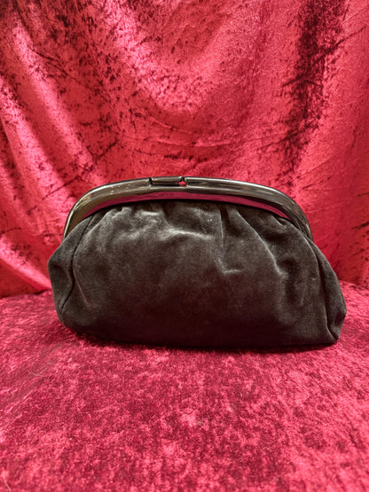 Vintage Accessories - Kiss Lock Evening Clutch - Genuine Black Suede Leather - Italy