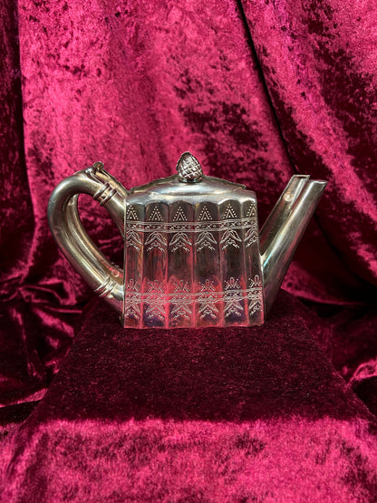 Vintage Plate Napkin / Letter Holder - Silver Teapot - Godinger Silver Co 1993