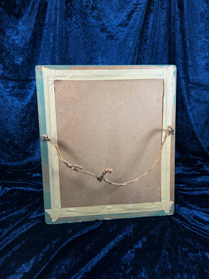 Vintage Wood Framed Mirror - Etched Floral Glass Moss Green Painted Frame