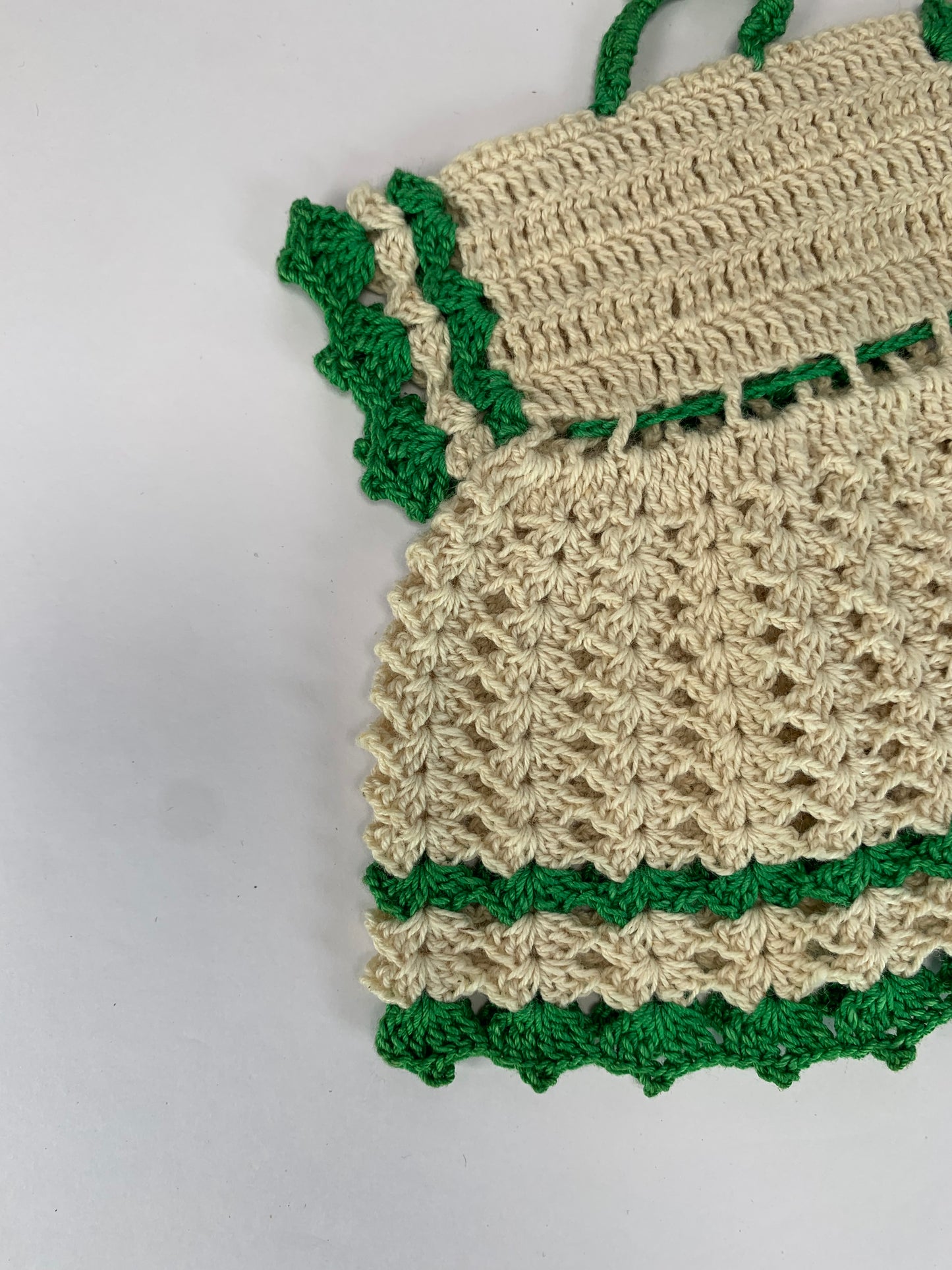 Vintage Crocheted Pot Holder Dresses - Set of 2 - Green and White