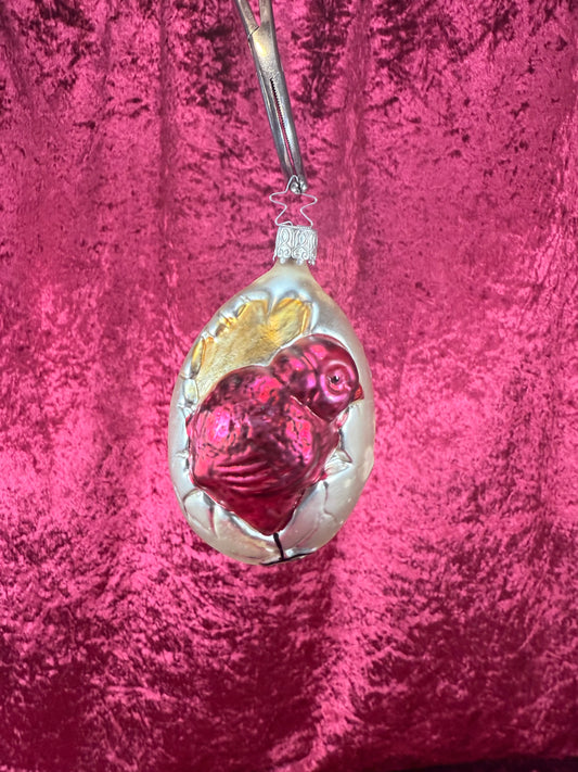 Vintage Christmas - Handblown Glass Ornament - Hatched Magenta Chick - Inge Glas - Made In Germany