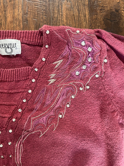 Vintage Clothing - Embellished Knit Sweater - Pink - Medium - Cervelle