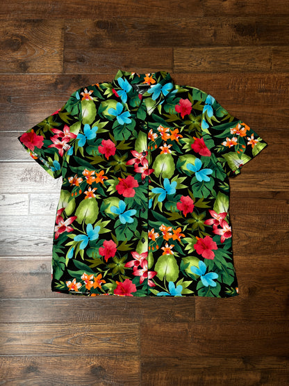 Vintage Liz Baker Petite Rayon Hawaiian Shirt – Tropical Floral Print – Large