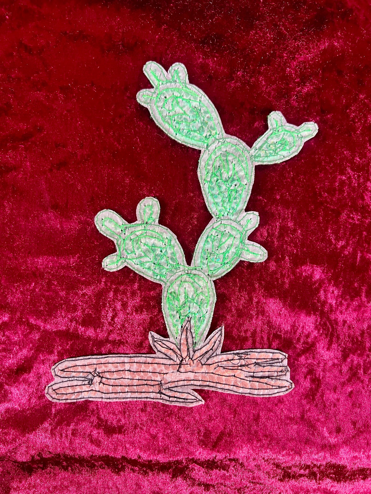 Vintage Sewing Notions - Sequin Appliqué - Big Paddle Cactus
