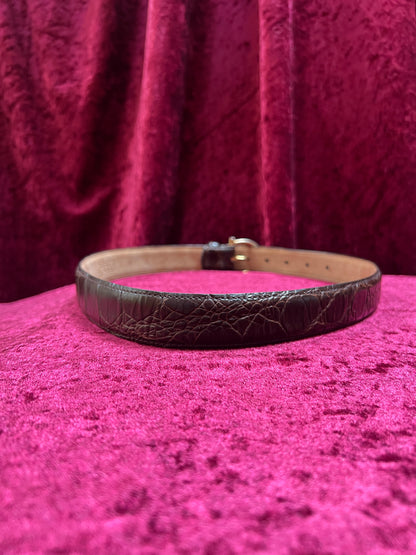 Vintage Genuine Italian Calfskin Belt – Brown Alligator Embossed with Brass Buckle -