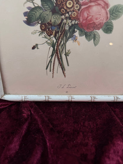 Vintage Framed Botanical Print – Romantic Floral Bouquet Bamboo Style Frame