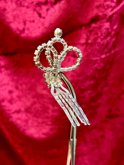 Vintage Accessory - Hair Clip - Round Cut Clear Rhinestone - Floral Spiral Design