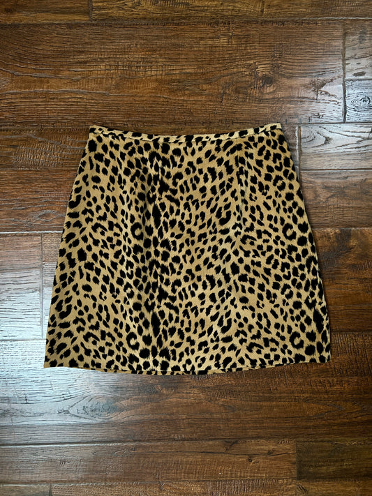 Vintage Cotton Leopard Print Fitted Skirt - Ann Taylor Loft Animal Print - Size Medium