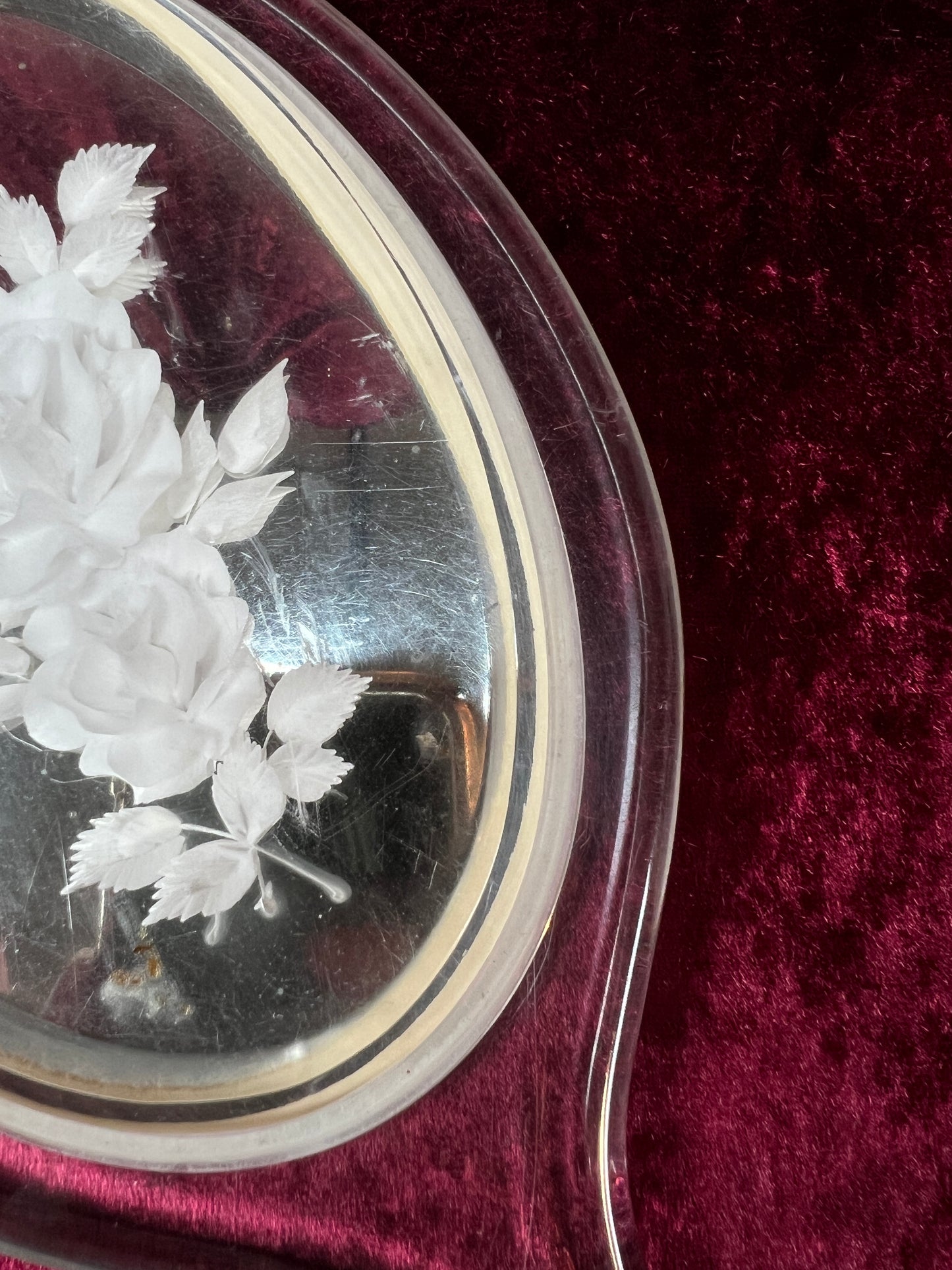 Vintage Lucite Hand Mirror - Reverse Carved Rose Bouquet Vanity Mirror