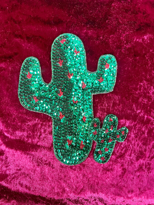 Vintage Sewing Notions - Sequin Appliqué Set - Saguaro Cactus with Red Accents