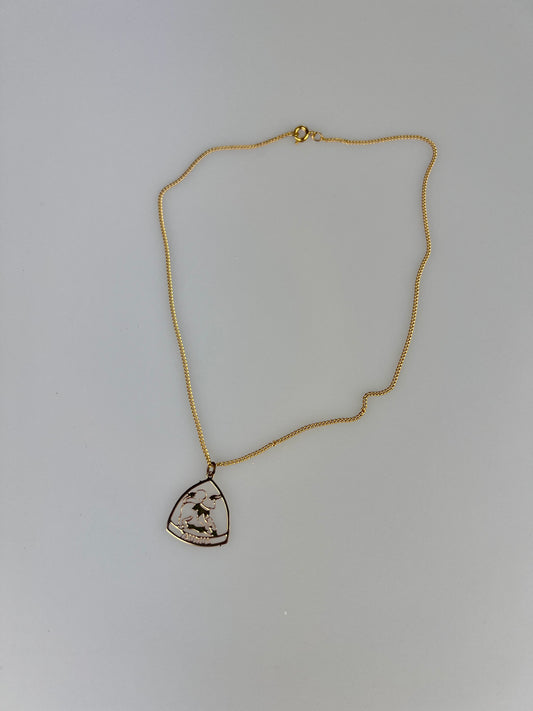 Vintage Gold Tone Zodiac Pendant Collarbone Length Necklace | Taurus