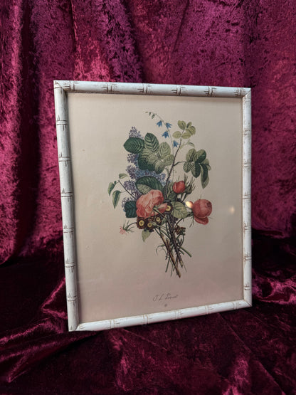 Vintage Framed Botanical Print – Floral Bouquet Bamboo Style Frame